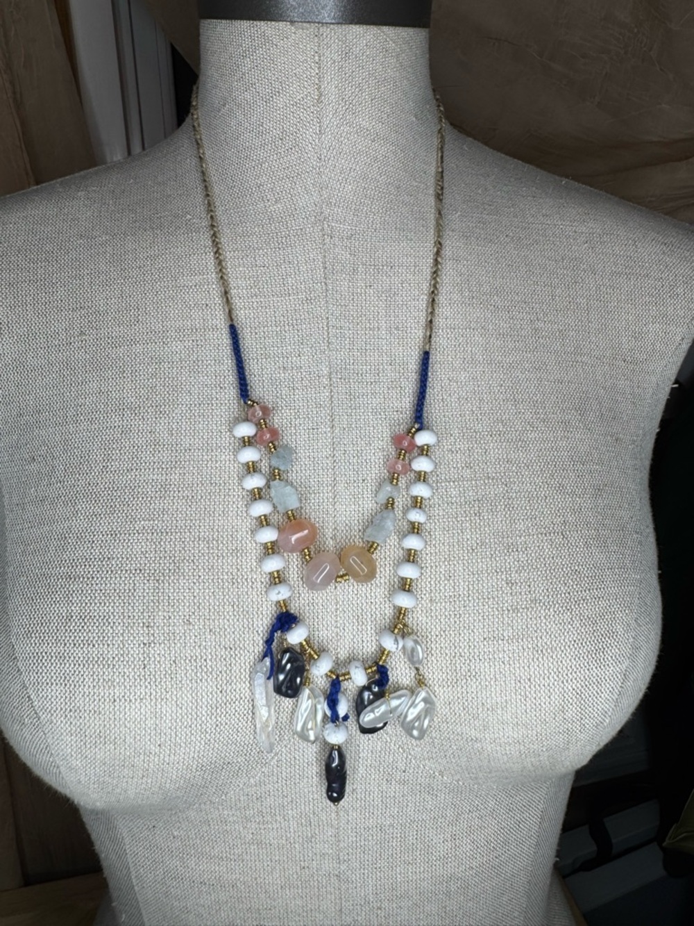 Ariana Ost for Free People Layered Gemstone Pearl Statement Necklace Boho - Picture 2 of 8